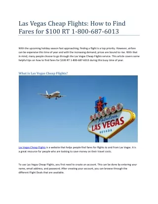 Las Vegas Cheap Flights: How to Find Fares For $100 RT 1-800-687-6013