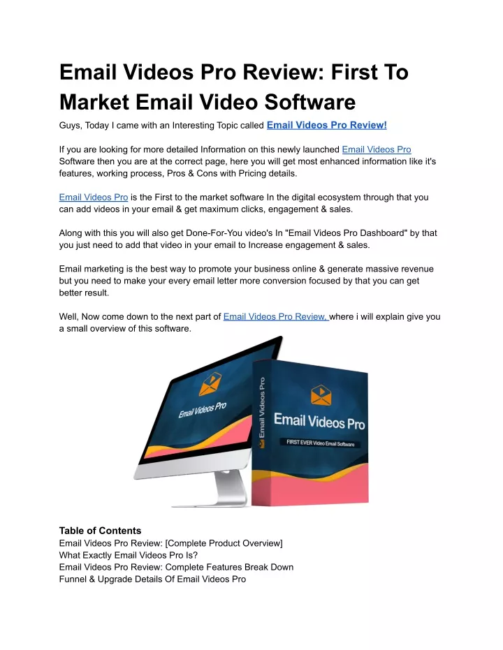 email videos pro review first to market email