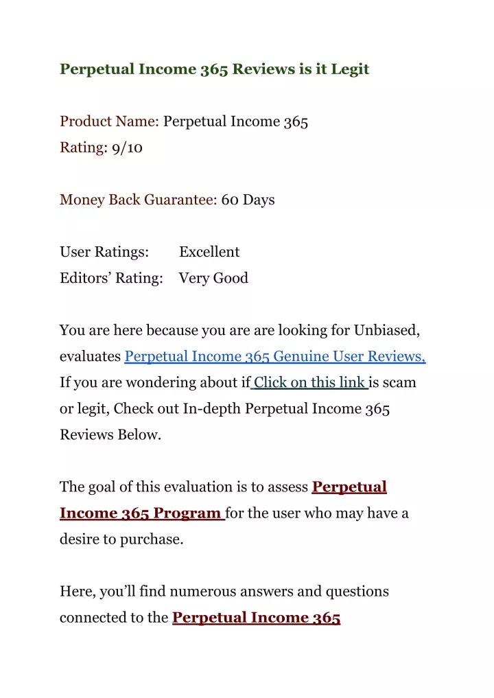 perpetual income 365 reviews is it legit