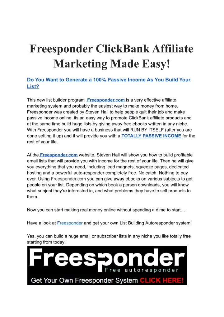 freesponder clickbank affiliate marketing made