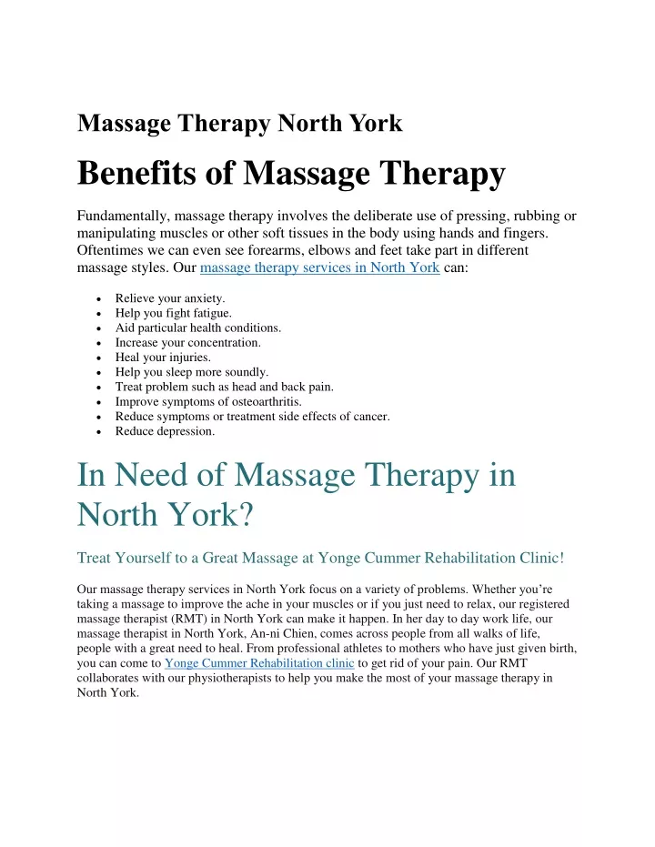 massage therapy north york benefits of massage