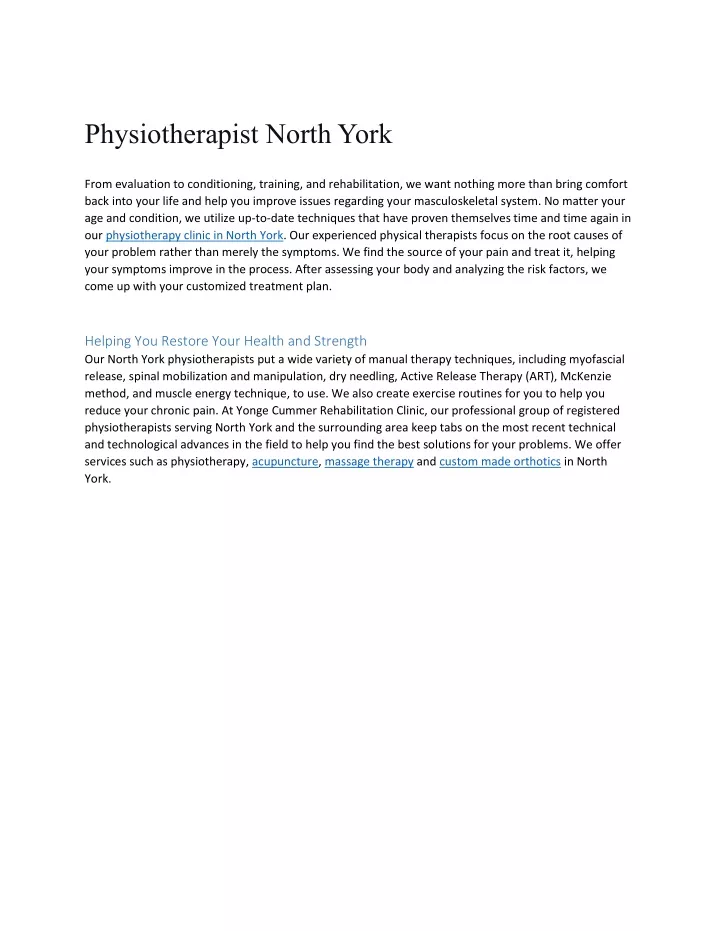 physiotherapist north york