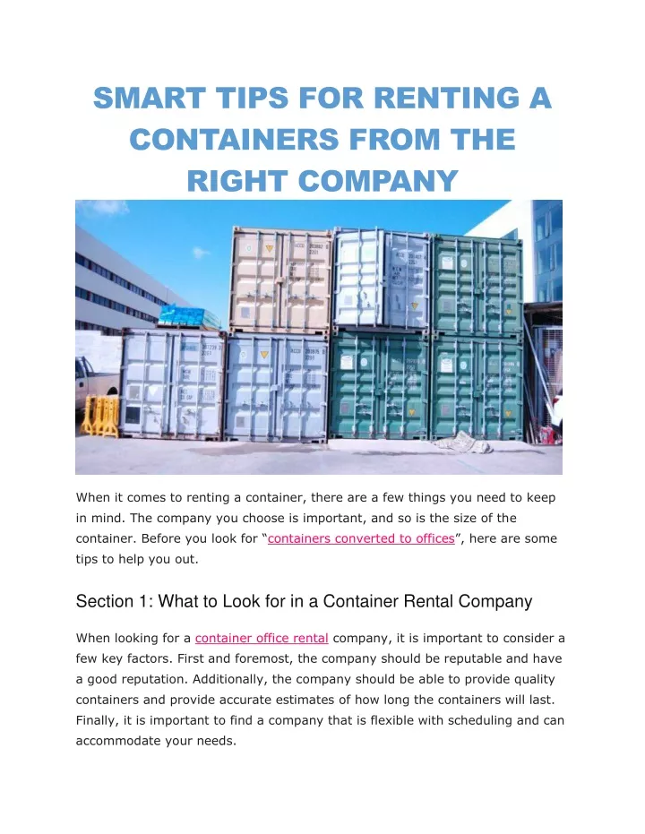 smart tips for renting a containers from