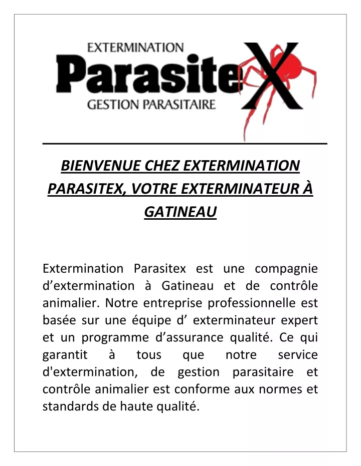 bienvenue chez extermination parasitex votre