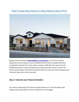 How To Buy New Homes In New Mexico Like A Pro