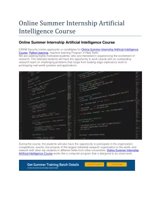 online summer internship artificial intelligence