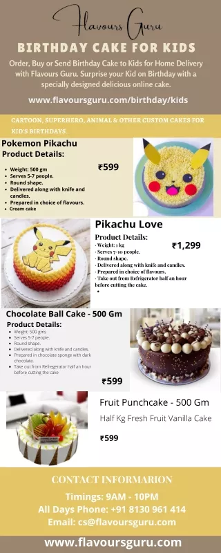 Order Online Birthday Cake for Kids in Delhi NCR from Flavours Guru