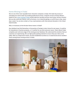Home Moving in Dubai