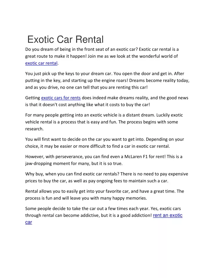 exotic car rental do you dream of being