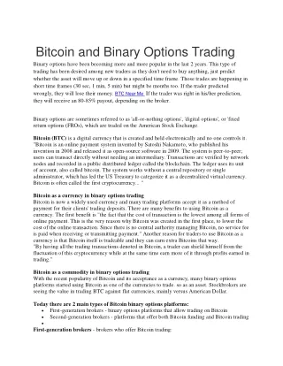 bitcoin and binary options trading binary options