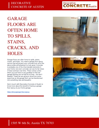 DECORATIVE CONCRETE OF AUSTIN - GARAGE FLOORS ARE OFTEN HOME TO SPILLS, STAINS, CRACKS, AND HOLES