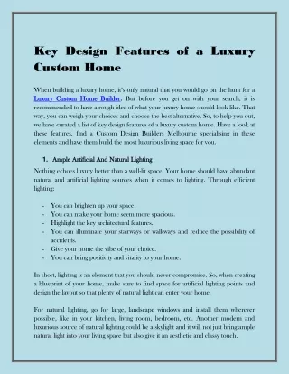 Key Design Features of a Luxury Custom Home