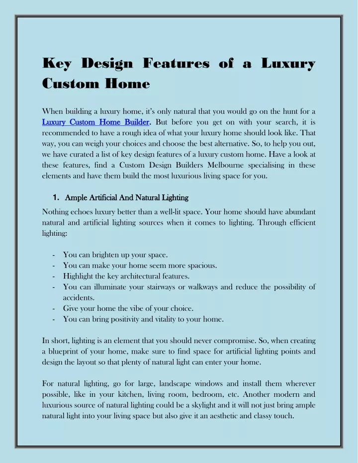 key design features of a luxury custom home