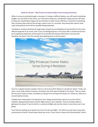 Noble Air Charter - Why Private Jet Charter Makes Sense During A Recession