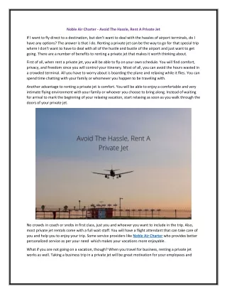 Noble Air Charter - Avoid The Hassle, Rent A Private Jet