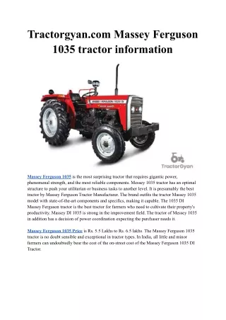 Tractorgyan.com Massey Ferguson 1035 tractor information