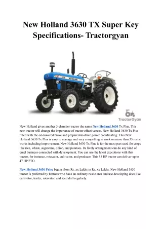 New Holland 3630 TX Super Key Specifications- Tractorgyan