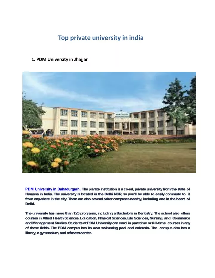 top private university in india 1 pdm university