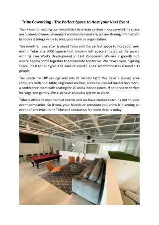 Tribe Coworking - The Perfect Space to Host your Next Event