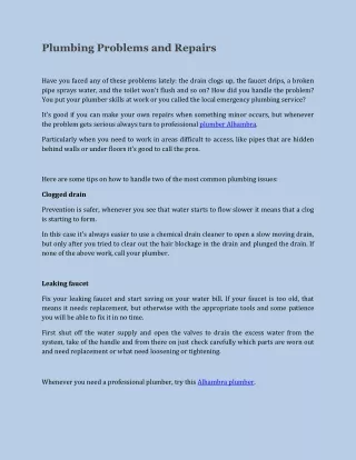 plumbing problems and repairs