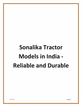 Sonalika Tractor Models in India - Reliable and Durable