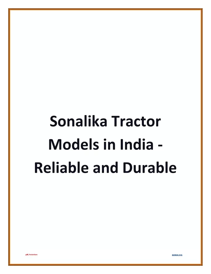 sonalika tractor models in india reliable
