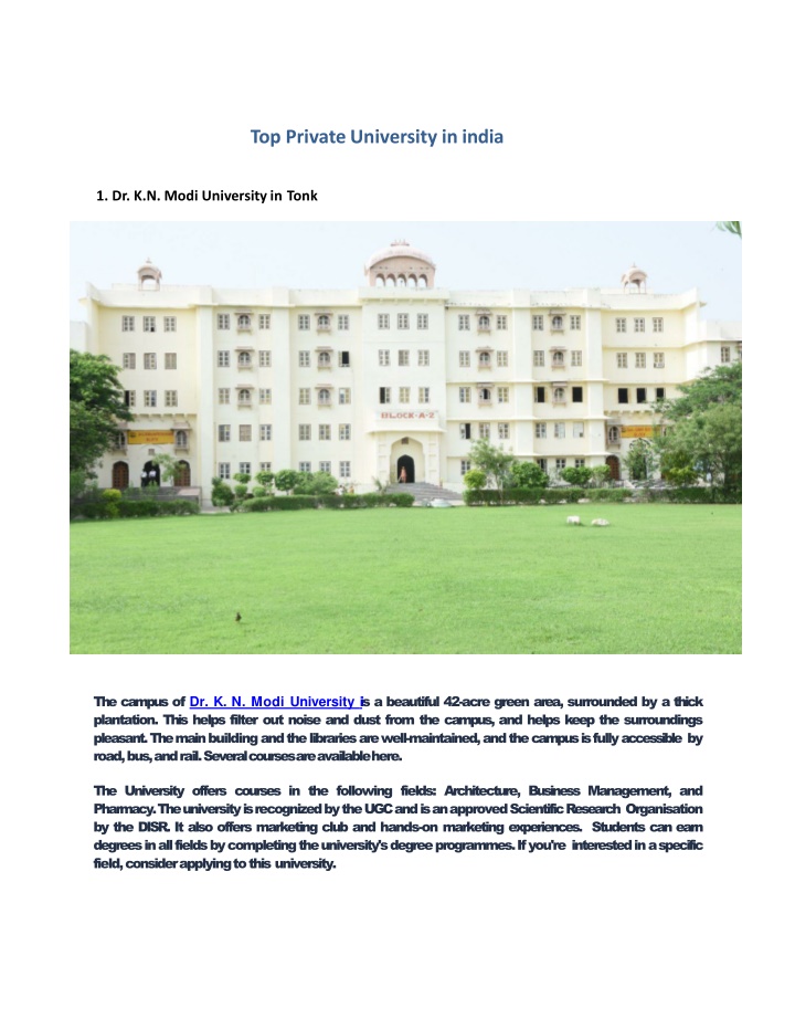 top private university in india 1 dr k n modi