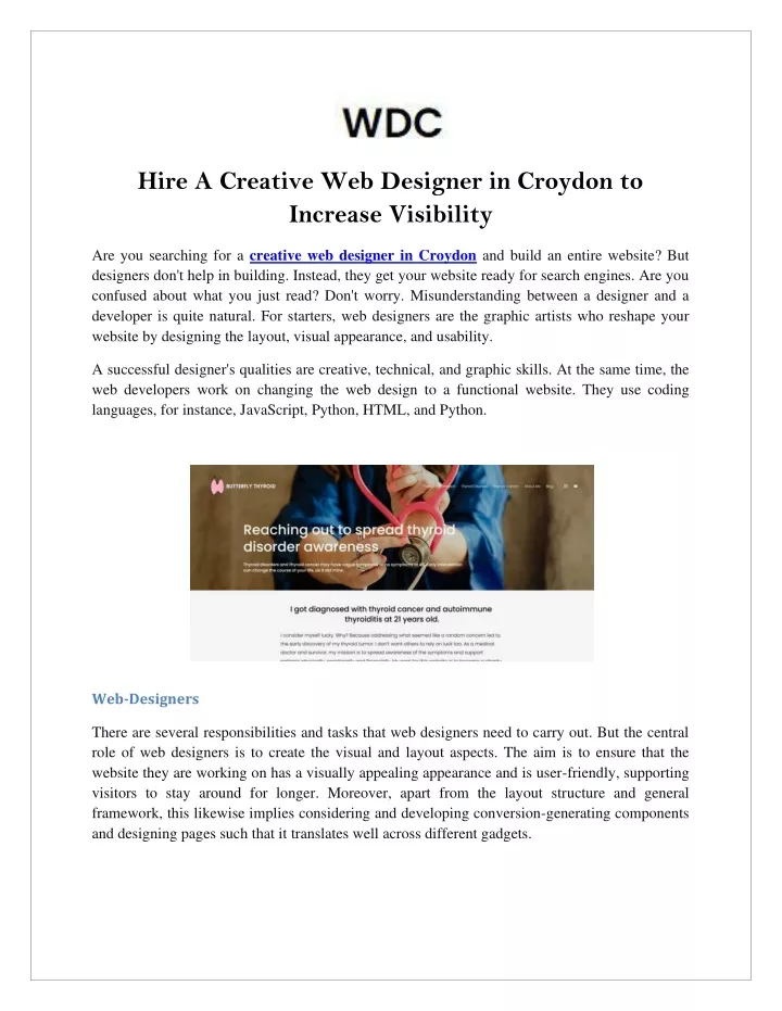hire a creative web designer in croydon