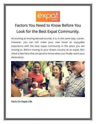 Factors You Need to Know Before You Look for the Best Expat Community.