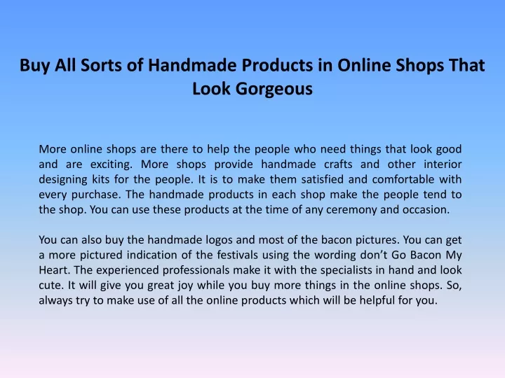 buy all sorts of handmade products in online
