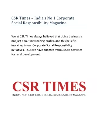 CSR TIME Magazine - Corporate Social Responsibility in India