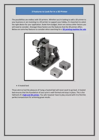 3 features to look for in a 3d printer