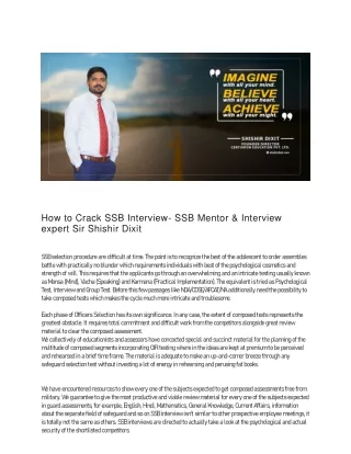 How to Crack SSB Interview- SSB Mentor & Interview expert Sir Shishir Dixit