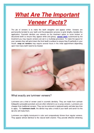 what are the important veneer facts