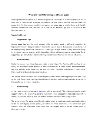 What are The Different Types of Cable Lugs