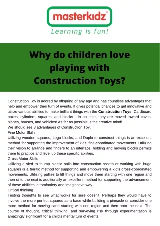 Why do children love playing with Construction Toys