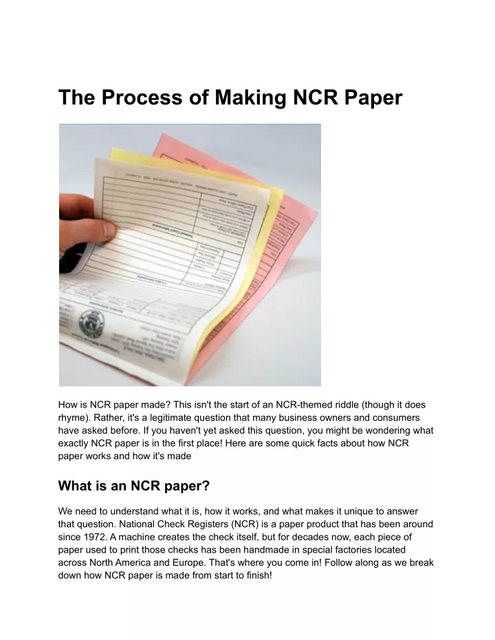 the process of making ncr paper