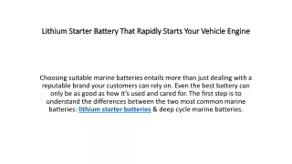 Lithium Starter Battery That Rapidly Starts Your Vehicle