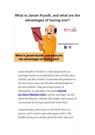 What is Janam Kundli, and what are the advantages of having one?