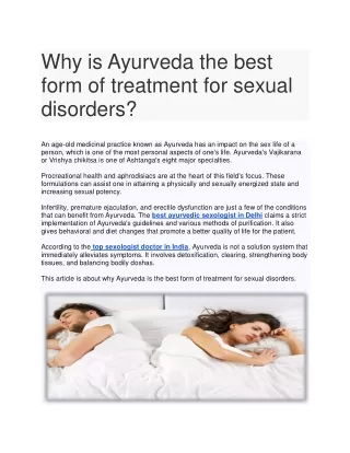 Why is Ayurveda the best form of treatment for sexual disorders