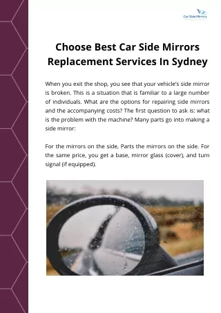 Choose Best Car Side Mirrors Replacement Services In Sydney