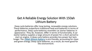 Get A Reliable Energy Solution With 150ah Lithium