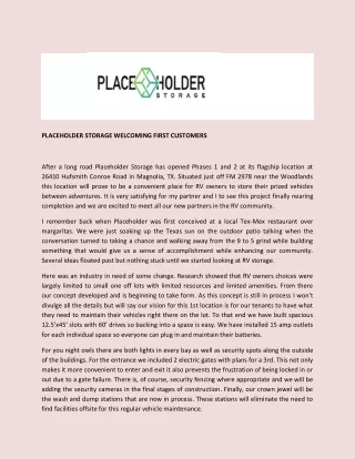 placeholder storage welcoming first customers