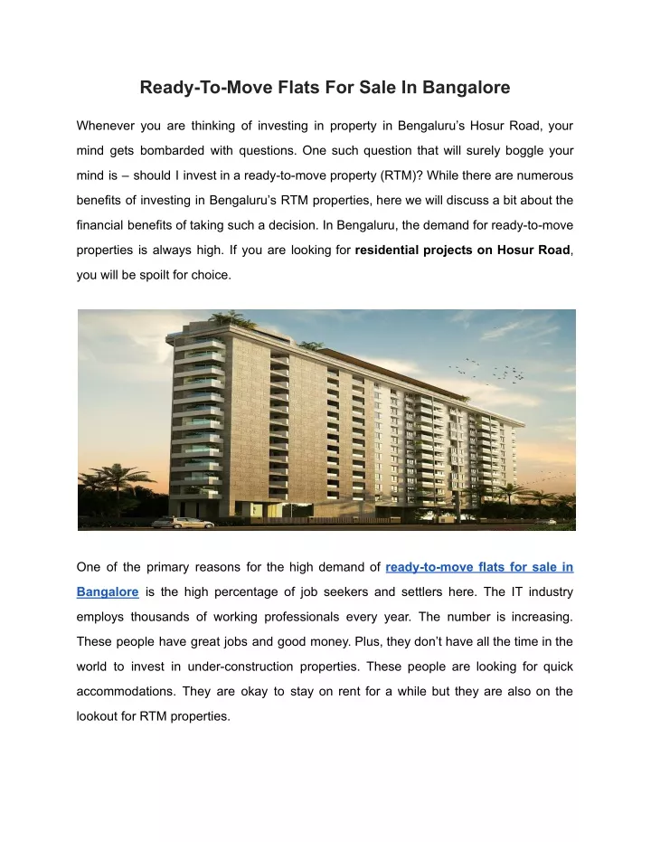 ready to move flats for sale in bangalore