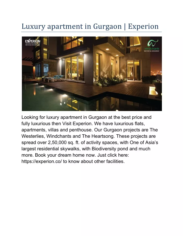 luxury apartment in gurgaon experion