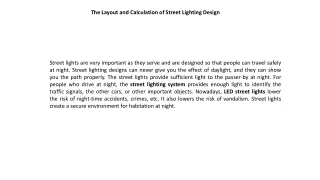 the layout and calculation of street lighting