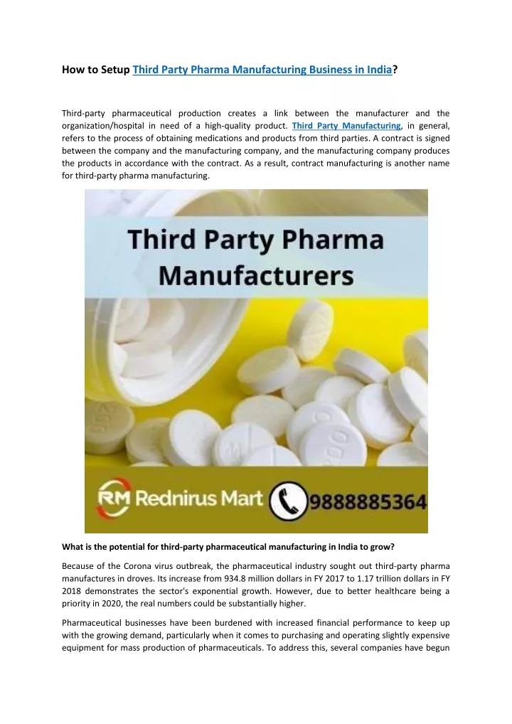 how to setup third party pharma manufacturing