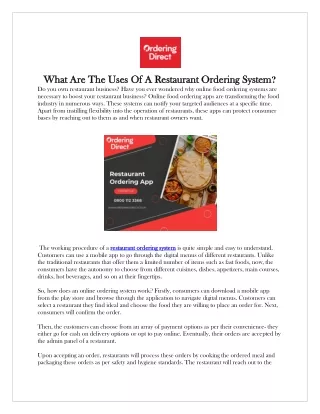 what are the uses of a restaurant ordering system