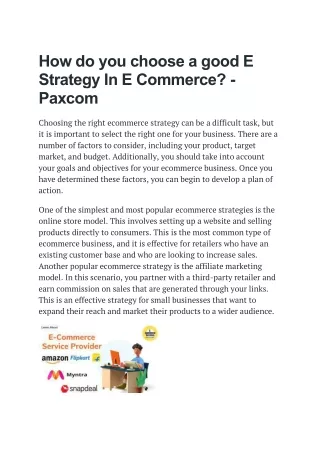 how do you choose a good e strategy in e commerce
