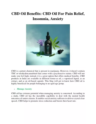 CBD Oil Benefits: CBD Oil For Pain Relief, Insomnia, Anxiety